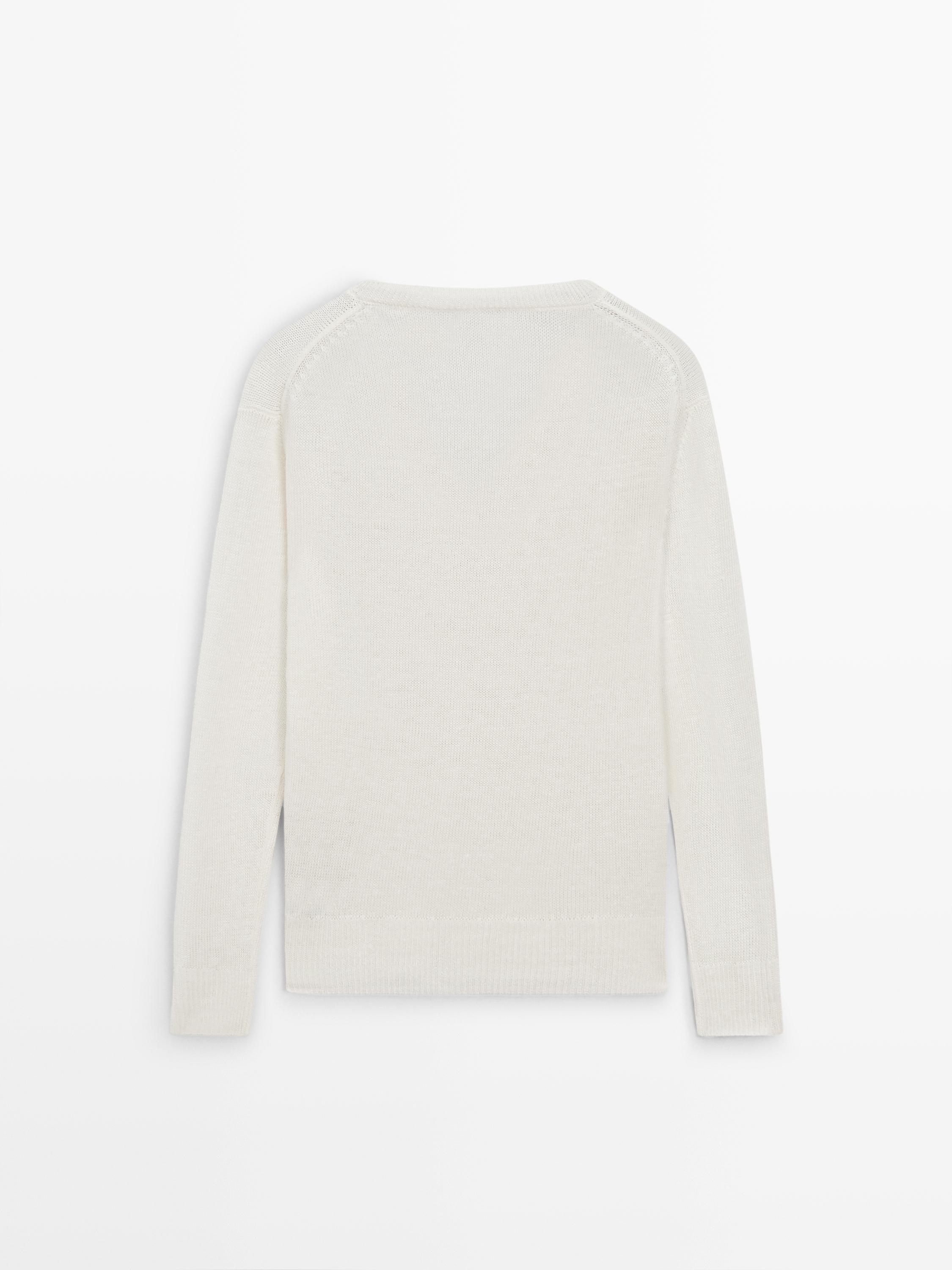 100% linen knit V-neck sweater